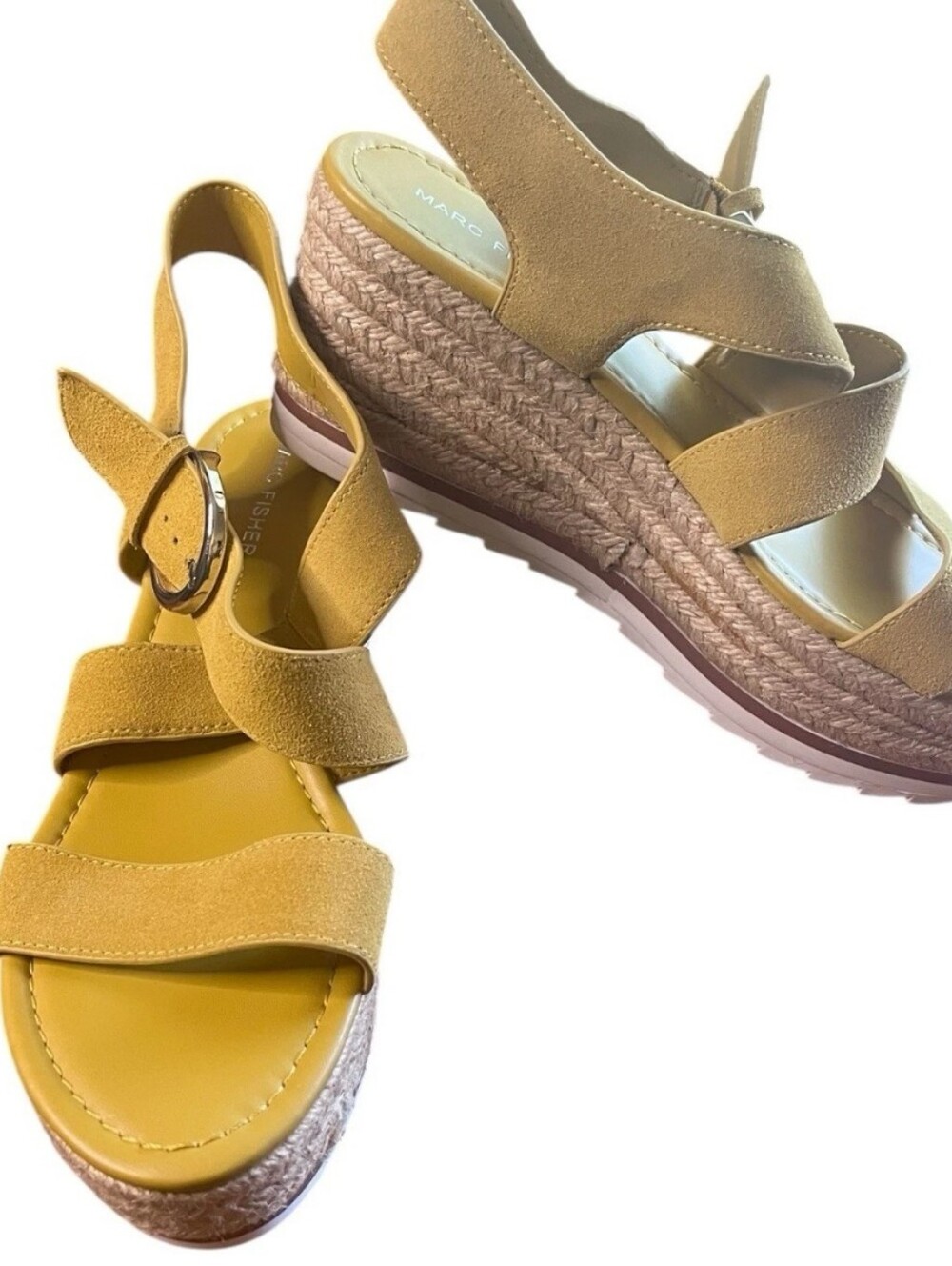 Marc Fisher Zain Platform Wedge Sandals - Yellow  Suede Buckle Sandals 8.5M 💛